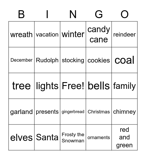 Mrs. Thiry Christmas Bingo Card