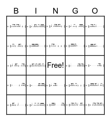 16th Note Rhythm Bingo Card