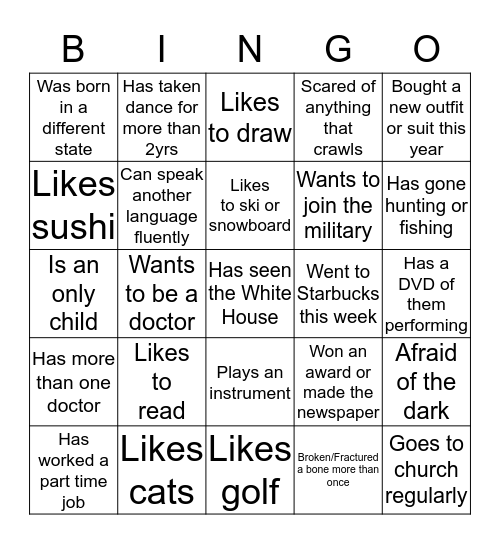 Mingle Bingo Card