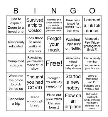 2020 Bingo Card