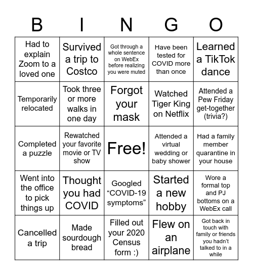 2020 Bingo Card