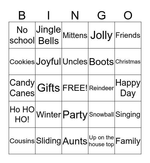 Christmas Bingo  Bingo Card