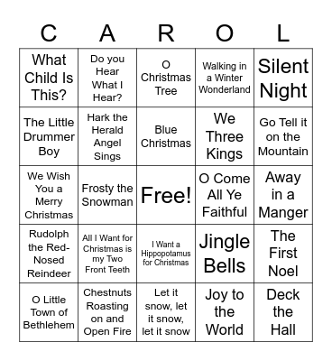 Christmas Carol Bingo Card