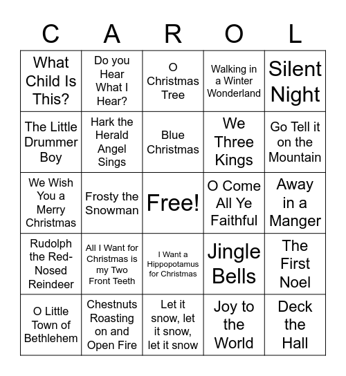 Christmas Carol Bingo Card