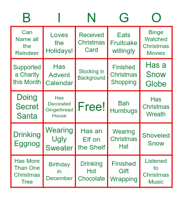 Holiday BINGO Card