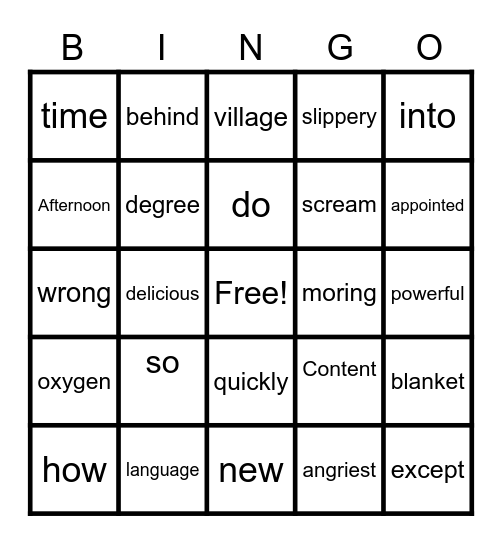 Room 5 sight words Bingo Card
