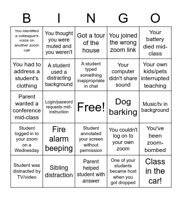 Distance Learning Bingo Card