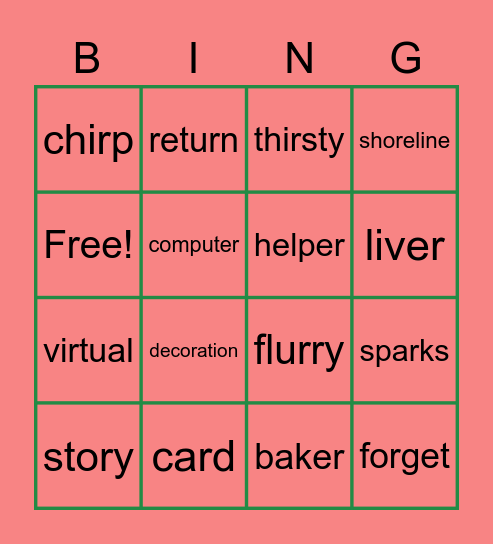 R-Controlled Vowel Words Bingo Card