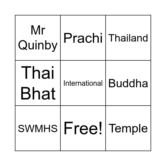 Thailand Bingo Card