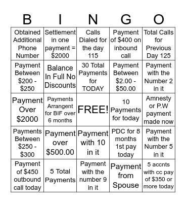 NCO BINGO Card