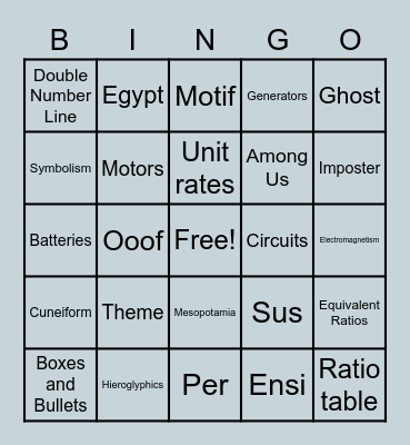 Activity Day Bingo Card