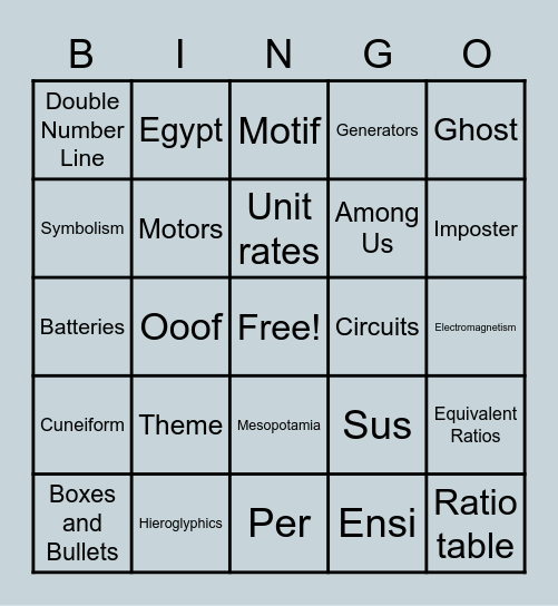 Activity Day Bingo Card