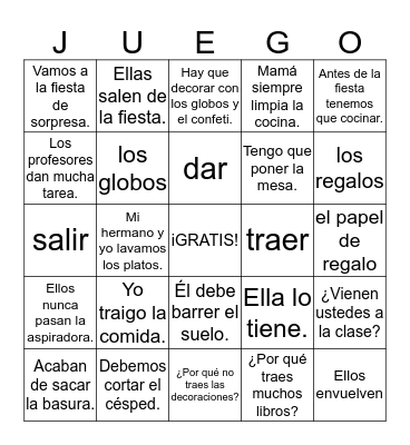 Los Quehaceres Bingo Card