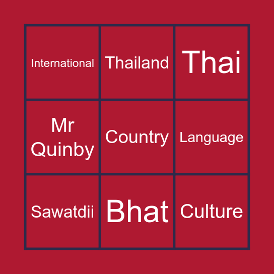 THAILAND BINGO Card