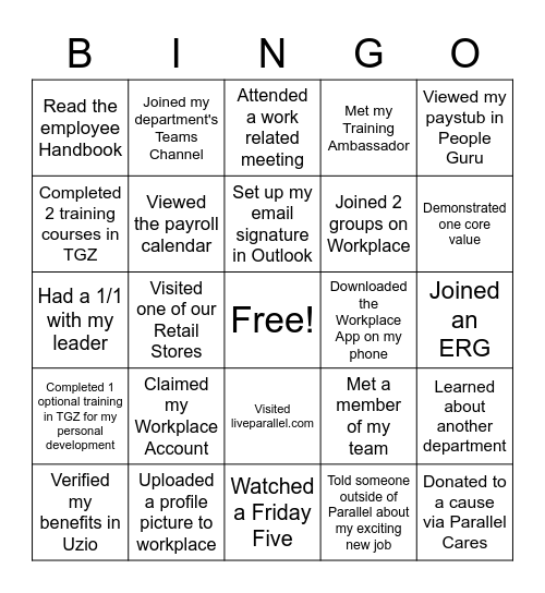 Orientation Bingo Card