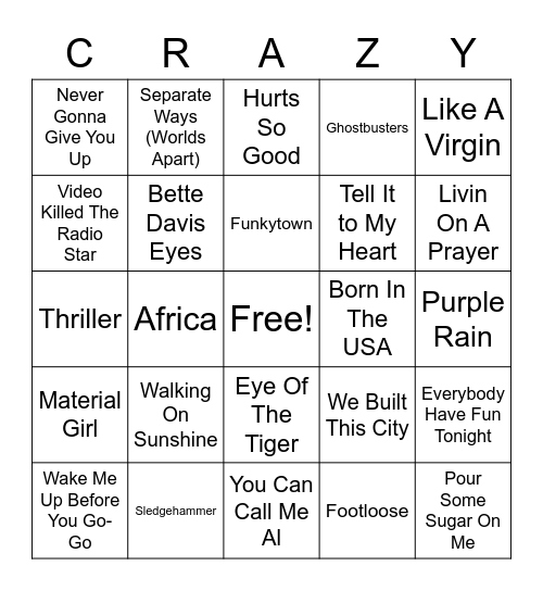 80's Brunch - Rd 2 Bingo Card