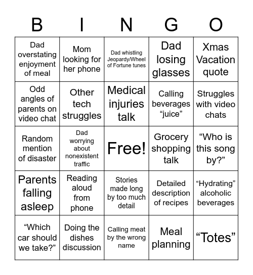 2020 Matasick Parent Bingo Card