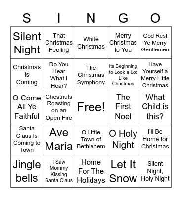 Christmas Songs Bingo Card