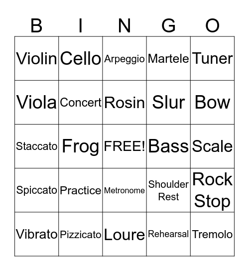 Orchestra Bingo Card