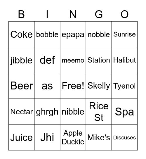 Raba Bingo Card