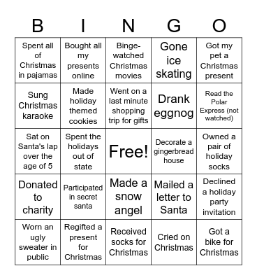 "Never Have I Ever" Holiday Bingo Card