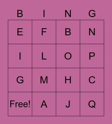 Alphabet Bingo Card