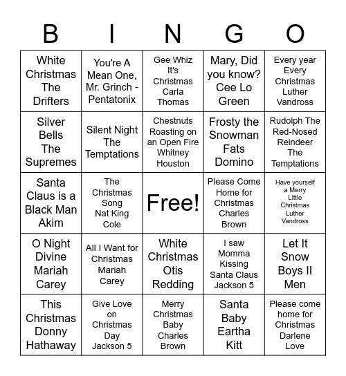 Christmas Music Bingo Card