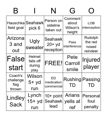 Seahawks Bingo  Bingo Card