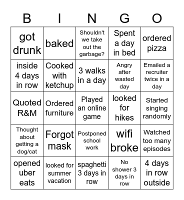 Christmas 2020 Lockdown Bingo Card