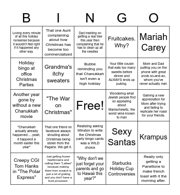Snarky Holiday Bingo Card