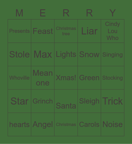 Merry Christmas Bingo Card