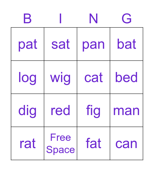 CVC Word Bingo Card