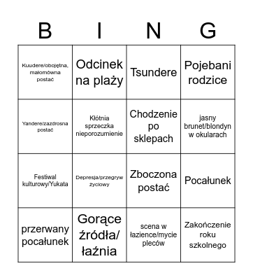 ANime romans bingo Card