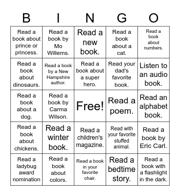 Pre-reader Bingo Card