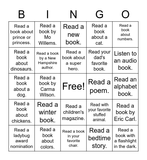 Pre-reader Bingo Card