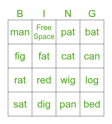 CVC Word Bingo Card