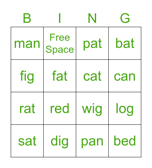 CVC Word Bingo Card