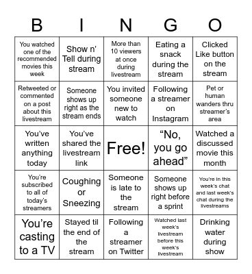 Getting Excited About Movies Bingo Card