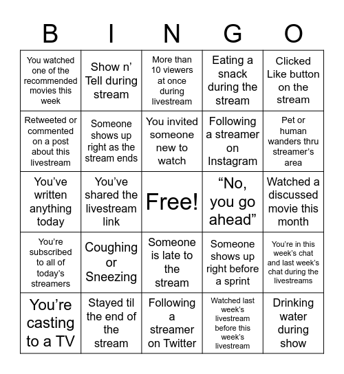 Getting Excited About Movies Bingo Card