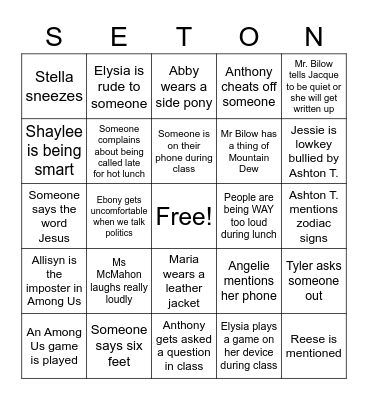 Seton Class of 2023 (And Abby) Bingo Card