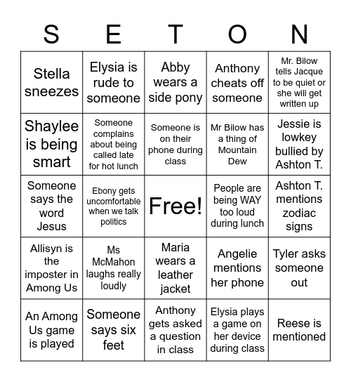 Seton Class of 2023 (And Abby) Bingo Card