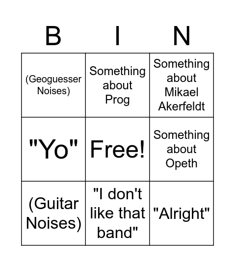 Colin Bingo Card