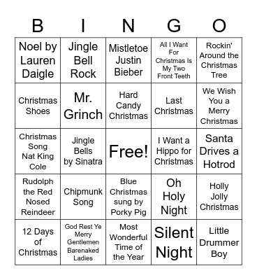 Christmas Song Play or Smash Bingo Card