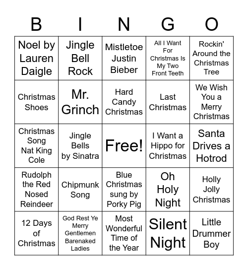 Christmas Song Play or Smash Bingo Card