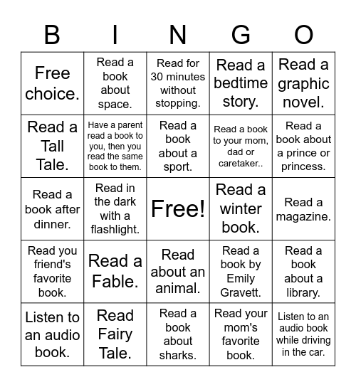 Reader Bingo Card