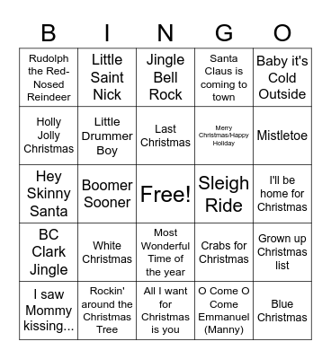 Holiday Club Bingo! Bingo Card