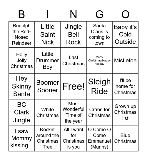 Holiday Club Bingo! Bingo Card