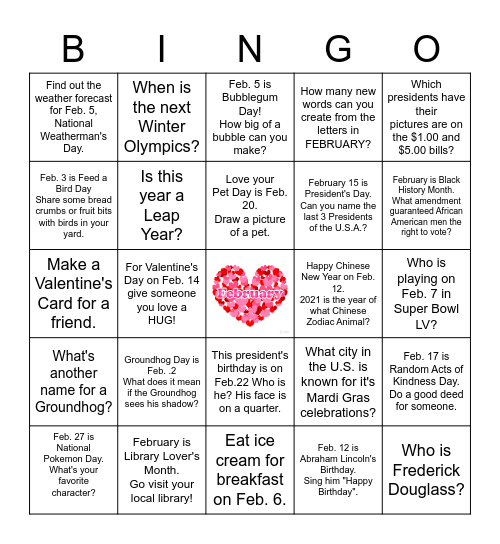 FEBRUARY FUN Bingo Card