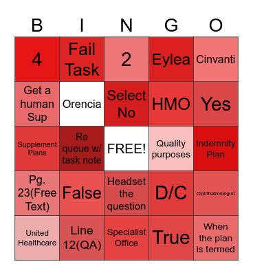 Eylea Team Bingo Card