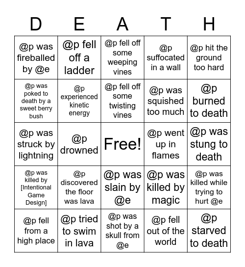 Death Bingo Card